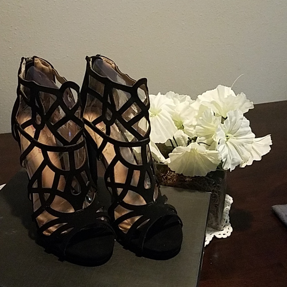 Black caged high heels